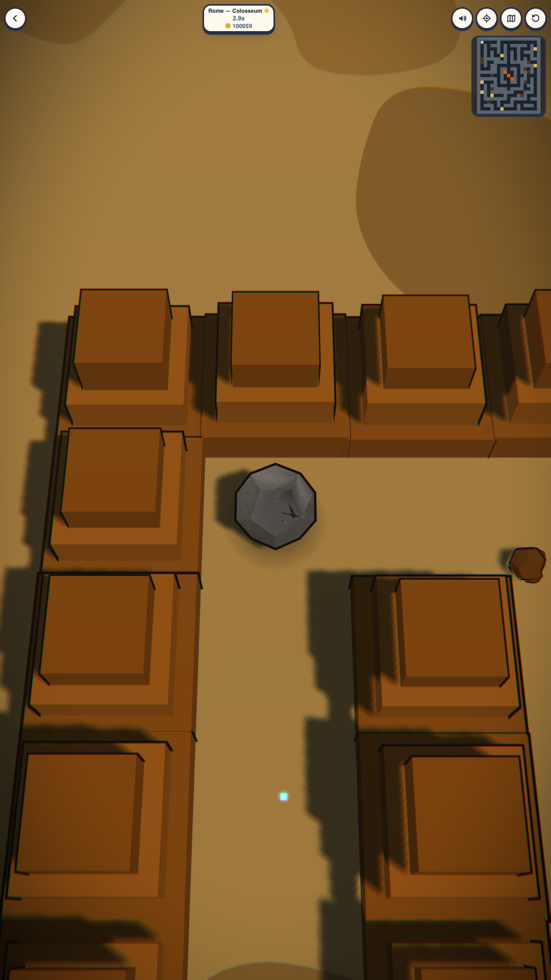 Matter MazeBall gameplay — rolling a stone ball through a maze near the Colosseum